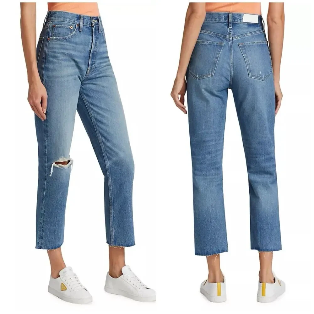 Re/Done 70s Stove Pipe Jeans Women's 27 Blue Denim High Rise Med Wash NWT